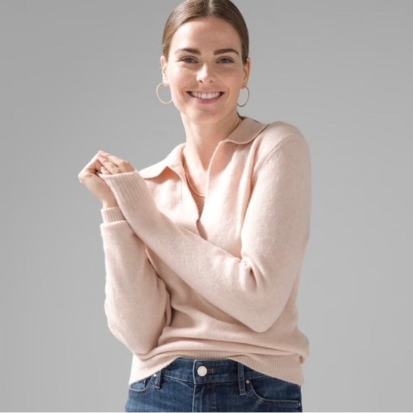 WHBM V-Neck Pullover Sweater Heather Petal Blush- NWT - Picture 1 of 16